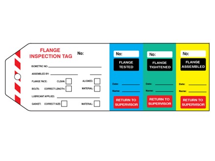 Flange inspection tag (four part) with serial number.