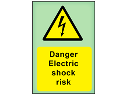 Danger Electric shock risk photoluminescent safety sign