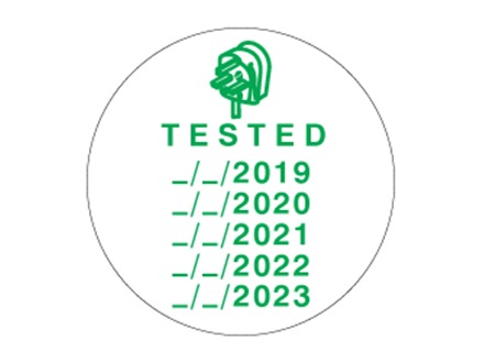 Tested label with annual test dates.