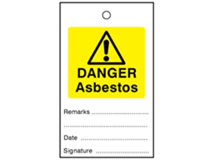 Danger asbestos tag.