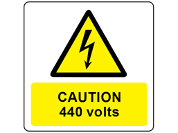 Caution 440 volts symbol and text safety label.