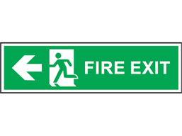 Fire exit arrow left symbol and text safety sign.