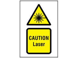 Caution Laser hazard symbol and text safety sign.