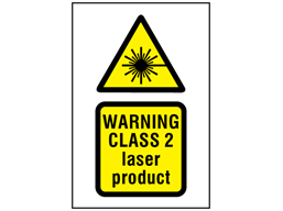 Warning Class 2 laser product symbol and text safety sign.