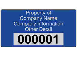 Assetmark foil serial number label (text on colour), 38mm x 76mm