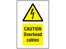 Caution Overhead cables symbol and text safety sign.