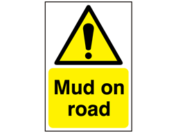 Mud on road warning sign.