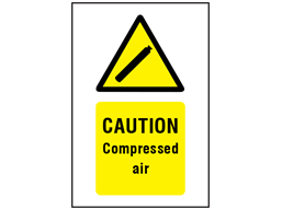 Caution Compressed air symbol and text safety sign.