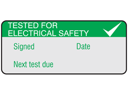 Tested for electrical safety, next test due aluminium foil labels.