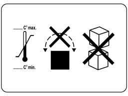 Temperature limitation, do not roll, do not stack packaging symbol label