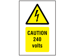 Caution 240 volts symbol and text safety sign.