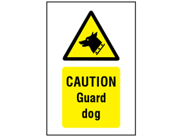 Caution Guard dog symbol and text safety sign.