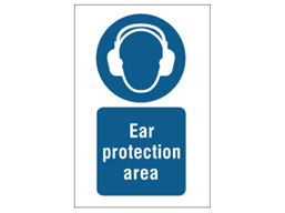 Ear protection area symbol and text safety sign.