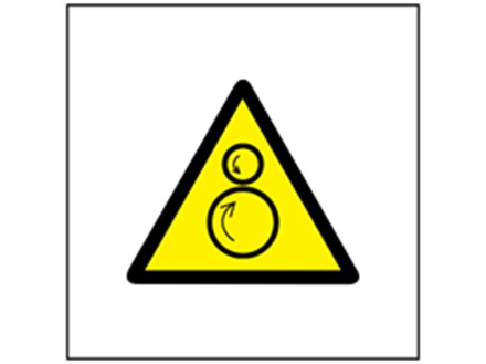 Rotating parts hazard symbol safety sign.