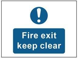 Fire exit keep clear safety sign.