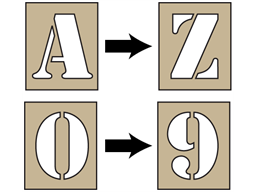 Alphanumeric stencil set, 75mm characters.