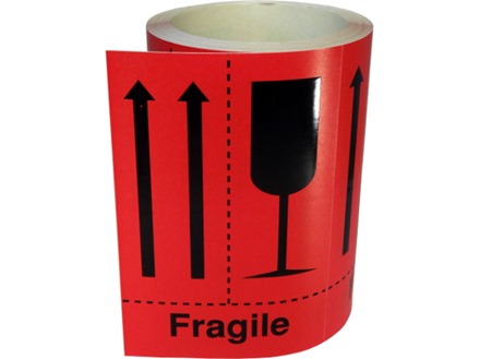 Fragile (combination of pictograms) shipping label.