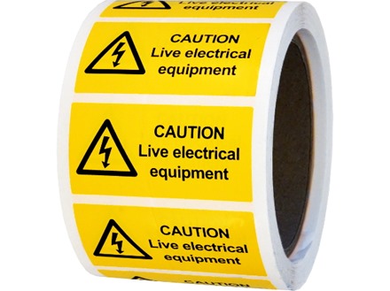 Caution live electrical equipment label.