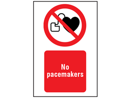No pacemakers symbol and text safety sign.