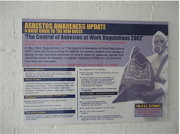 Control of asbestos at work regulations safety poster.