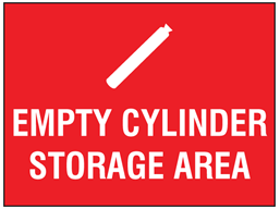 Empty cylinder storage area symbol and text sign.