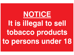 Tobacco products sale age limit sign