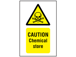 Caution chemical store symbol and text safety sign.