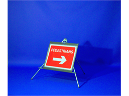 Pedestrians (arrow right) roll up road sign