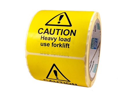 Caution heavy load use fork lift label.
