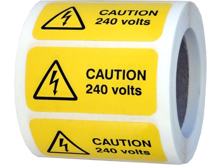 Caution 240 volts label.