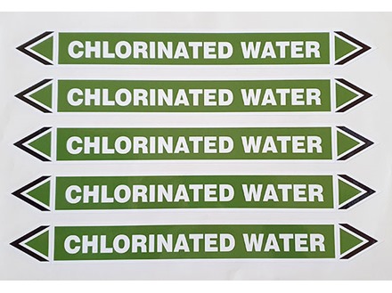Chlorinated water flow marker label.