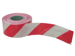 Heavy duty barrier tape, red and white chevron.