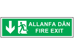 Allanfa dân, Fire exit (arrow down). Welsh English sign.