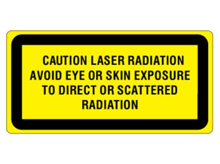 Caution laser radiation avoid eye or skin exposure to direct or scattered radiation, laser equipment warning label.