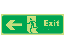 Exit arrow left photoluminescent sign.