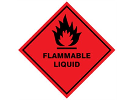 Flammable liquid hazard warning diamond label, magnetic
