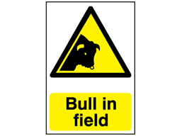 Bull in field warning sign.