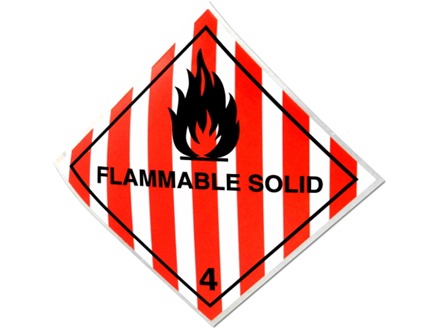 Flammable solid 4 hazard warning diamond sign