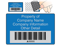 Scanmark tamper evident barcode label (text on colour), 32mm x 50mm