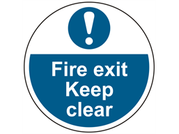 Fire exit keep clear symbol and text floor graphic marker.