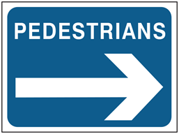 Pedestrian, arrow right temporary road sign.