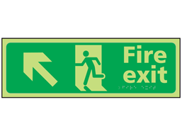 Fire exit arrow up left photoluminescent sign.