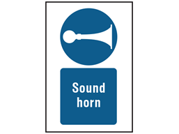 Sound horn symbol and text safety sign.