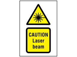 Caution Laser beam hazard symbol and text safety sign.