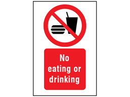 No eating or drinking symbol and text safety sign.
