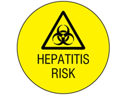 Hepatitis risk symbol and text safety label.