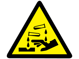 Corrosive hazard warning symbol label.