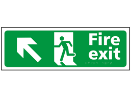 Fire exit, running man, arrow up left sign.