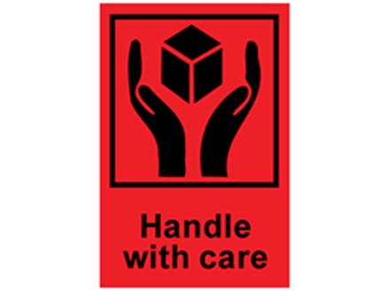 Handle with care shipping label.
