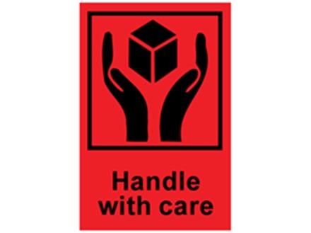 Handle with care shipping label.